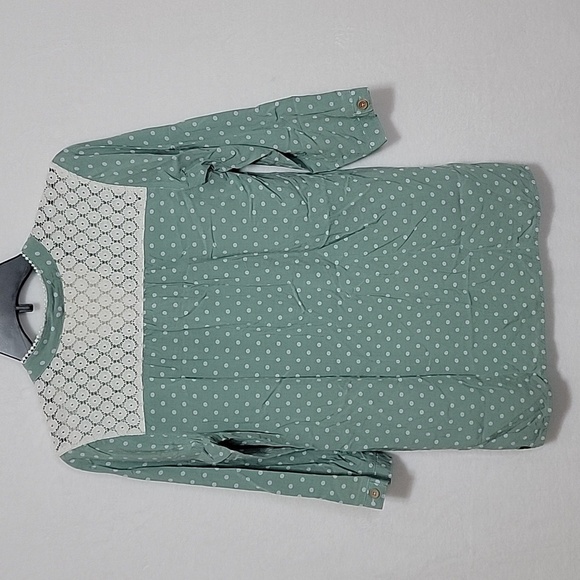 Women's Matilda Jane Enticing Eyelet Polka Dot Blouse, Green, Small, Preowned - Picture 4 of 7